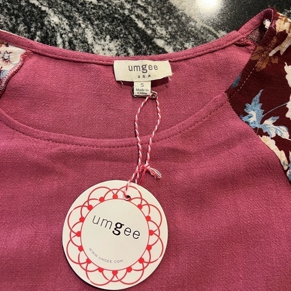 Umgee, New Multi Pattern Sleeves Pink Shift Tunic Dress with Pockets - Picture 7 of 13